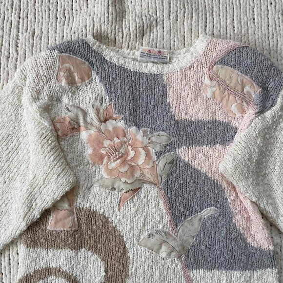 Vintage Floral White and Pastel Sweater - Medium - Picture 2 of 4